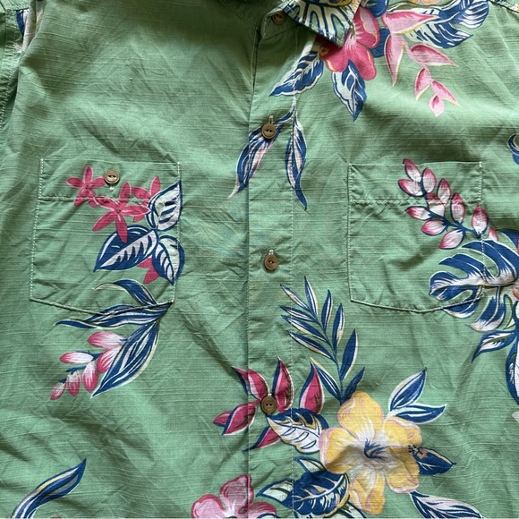 Tommy Bahama Mens Camp Shirt XLX Green Hawaiian Silk Cotton Island Modern Fit - Picture 4 of 7